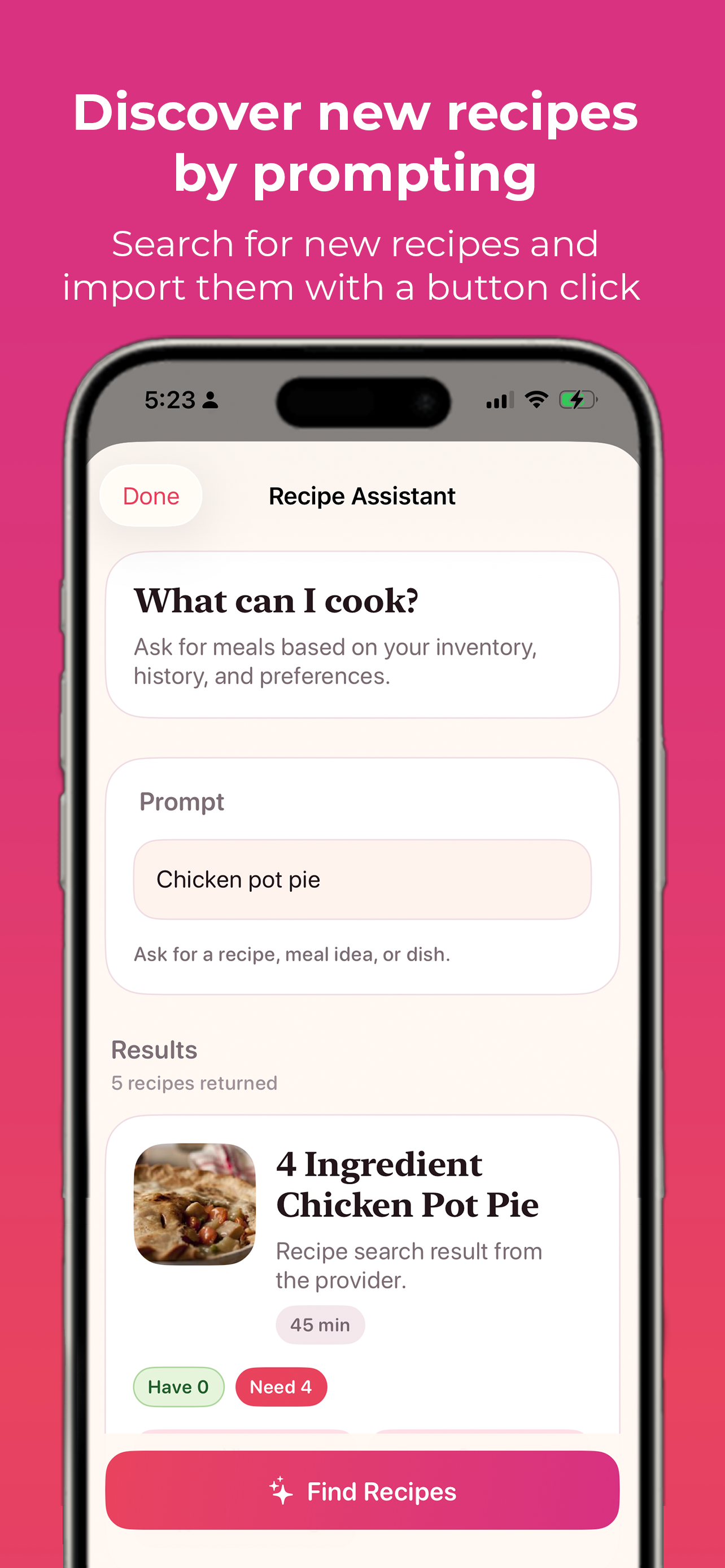 Gravitas Kitchen recipe discovery screen