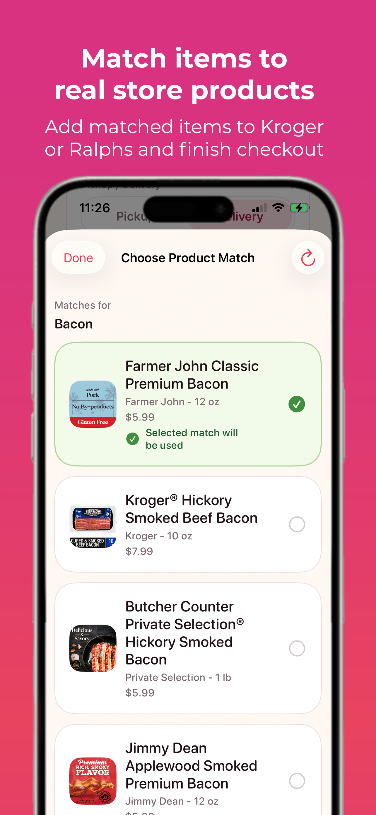 Gravitas Kitchen grocery handoff screen